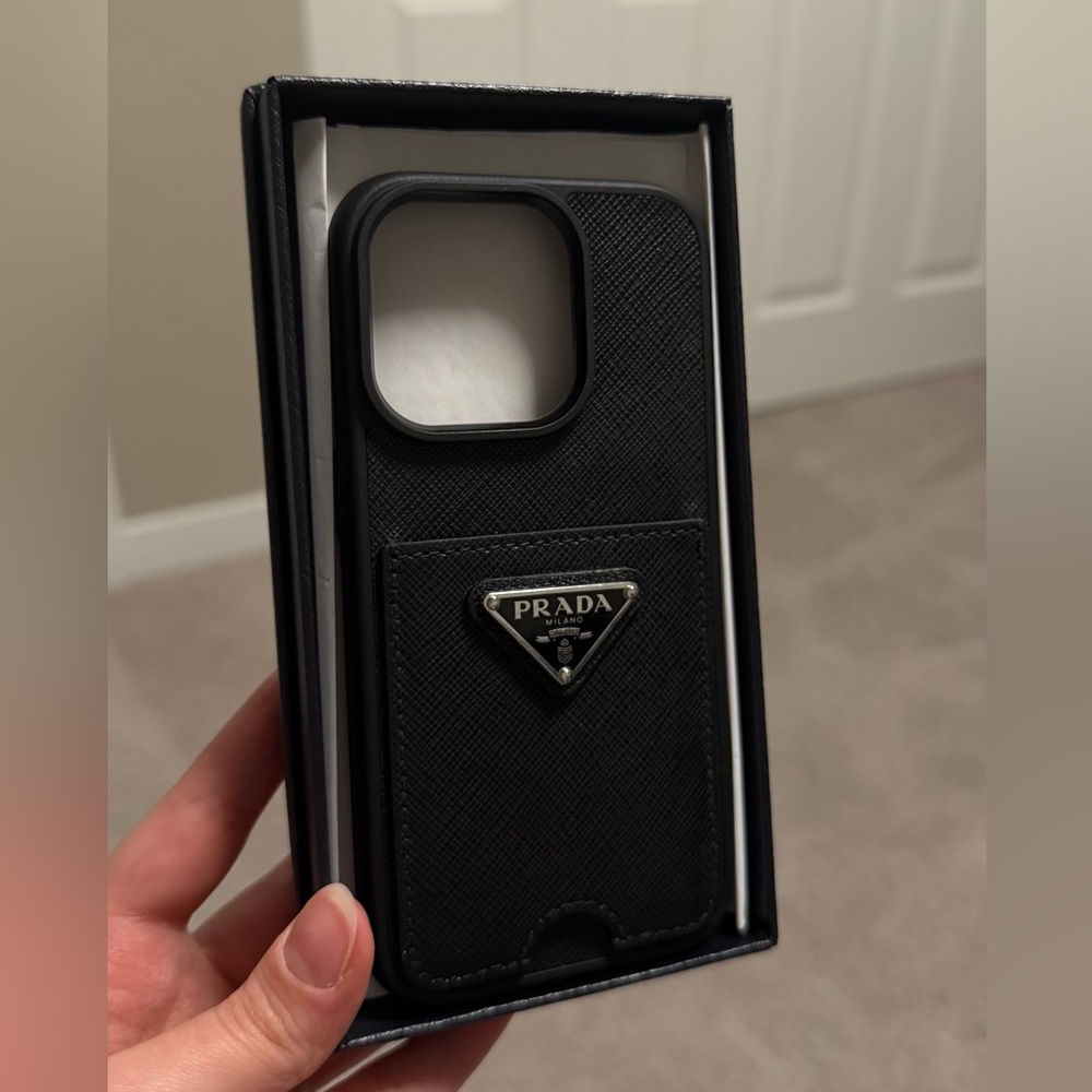 Prada Saffiano Leather Black iPhone 14 pro Case
